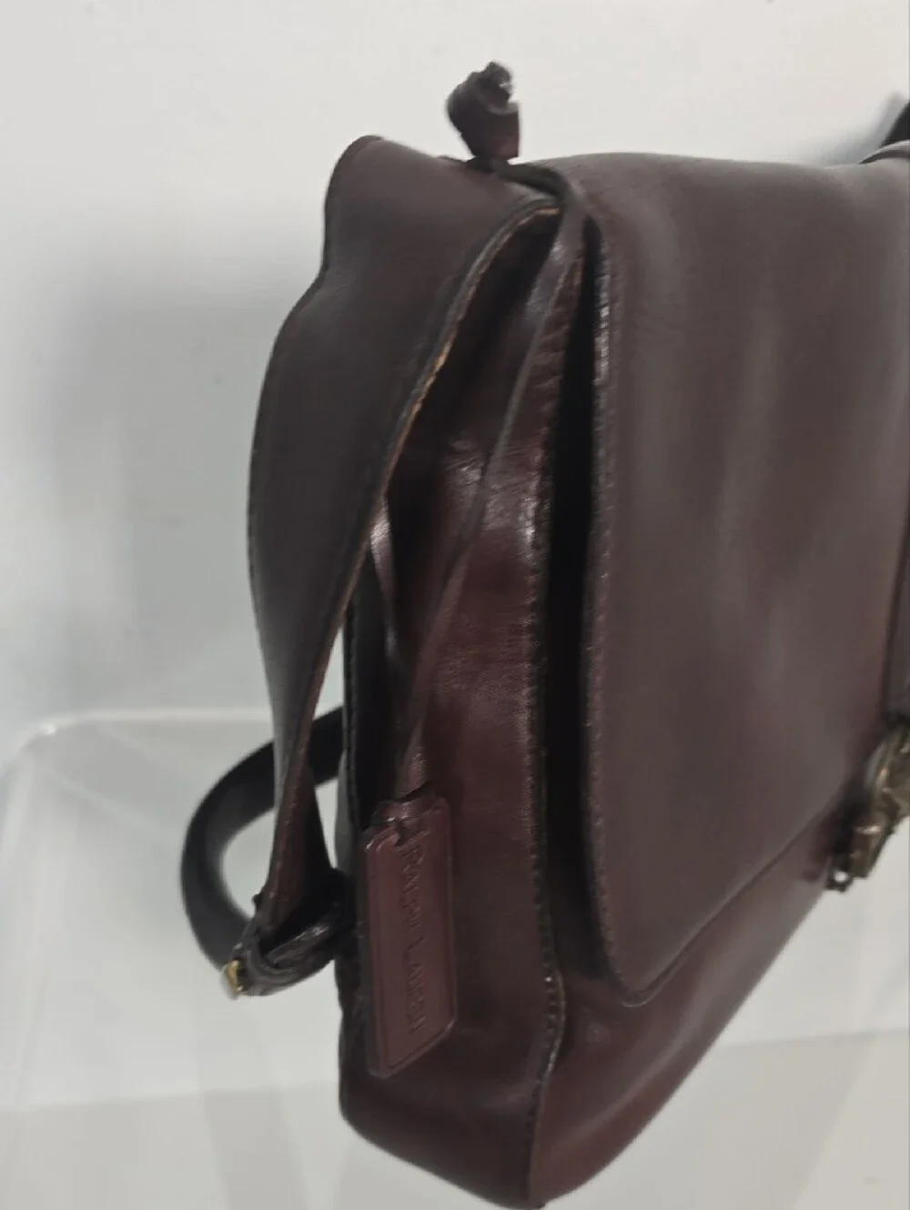 Vtg Ralph Lauren Equestrian  Leather Horse Bit Clasp Messenger Bag in Dark Brown